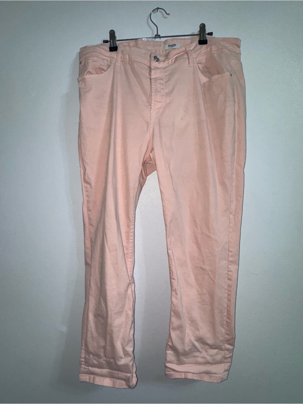 Kensie Peach Pink Capri midrise Jeans 14 32 stretch pale light pants